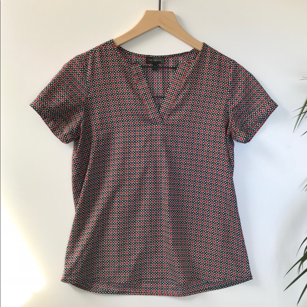 The Limited Red and Blue Blouse Split Neckline